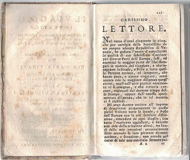 First page of the introduction to a Venetian travel guide from 1785