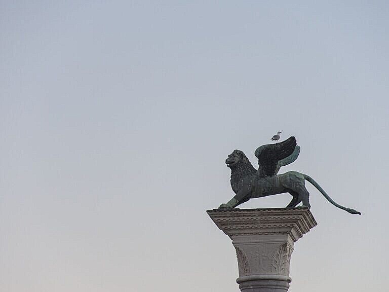 The winged lion of St Mark on the column in Piazza San Marco