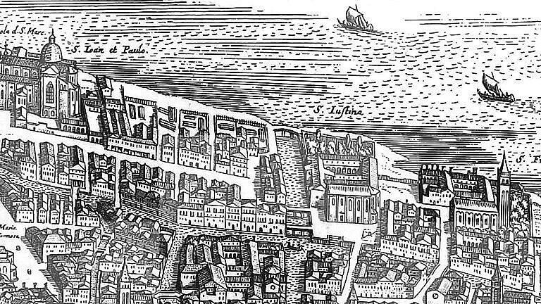 The area around Barbaria de le Tole in an engraving by Matthaeus Merian - 1635