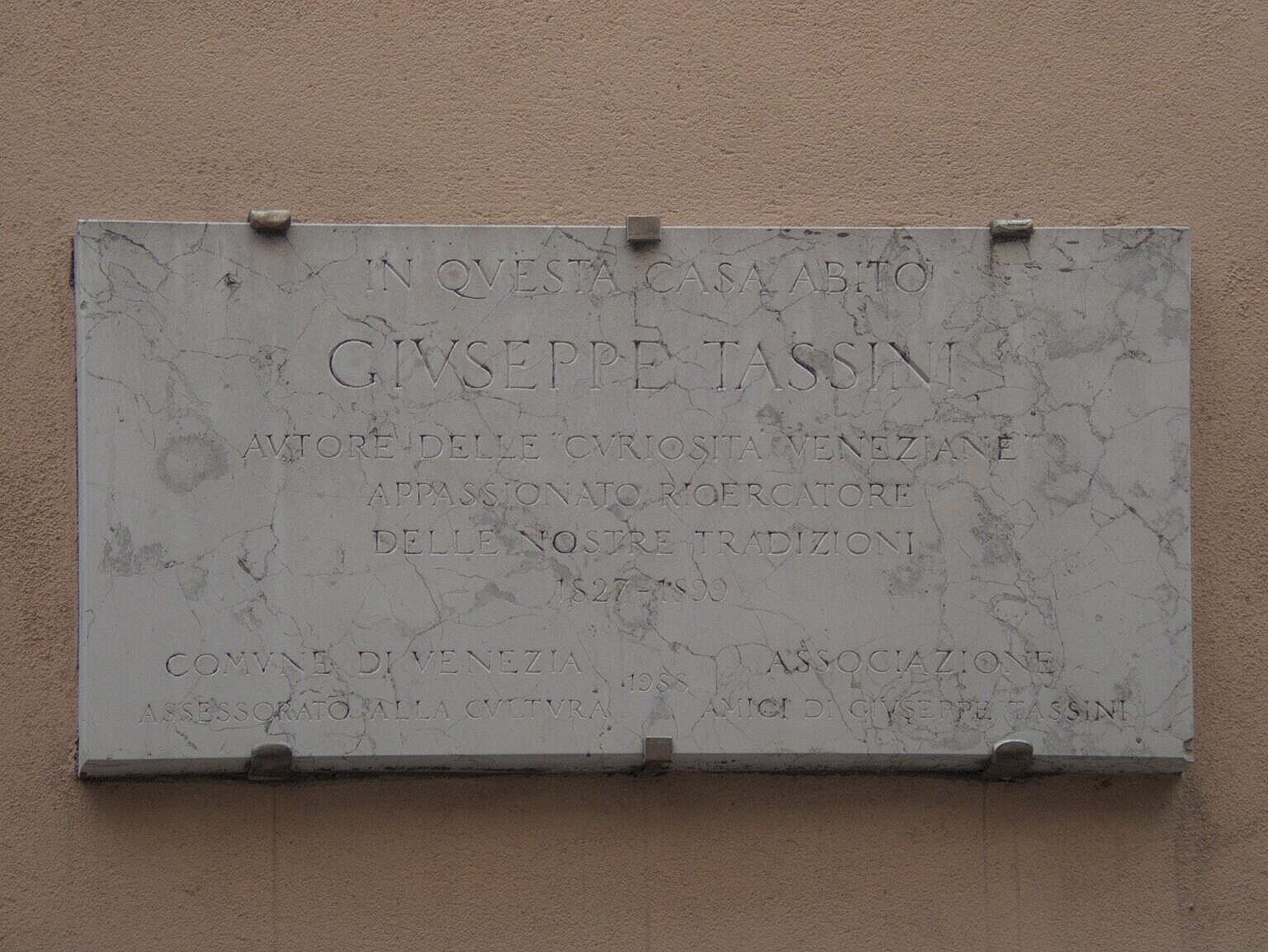 Plaque for Giuseppe Tassini where he lived
