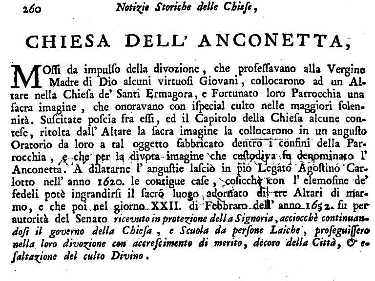 The section of the "Chiesa dell'Anconetta" in Flaminio Corner, Notizie storiche delle chiese e monasteri di Venezia, etc, Padova 1758.