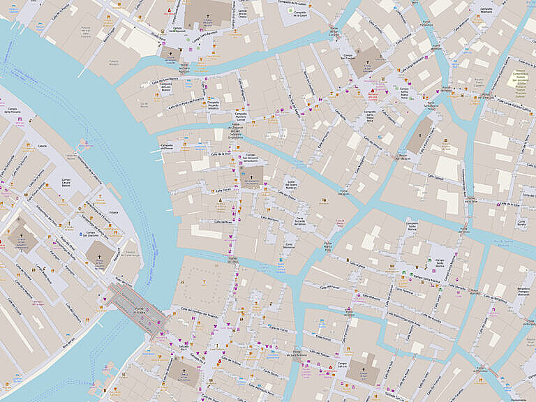 Modern map of the area between SS Apostoli and Rialto
