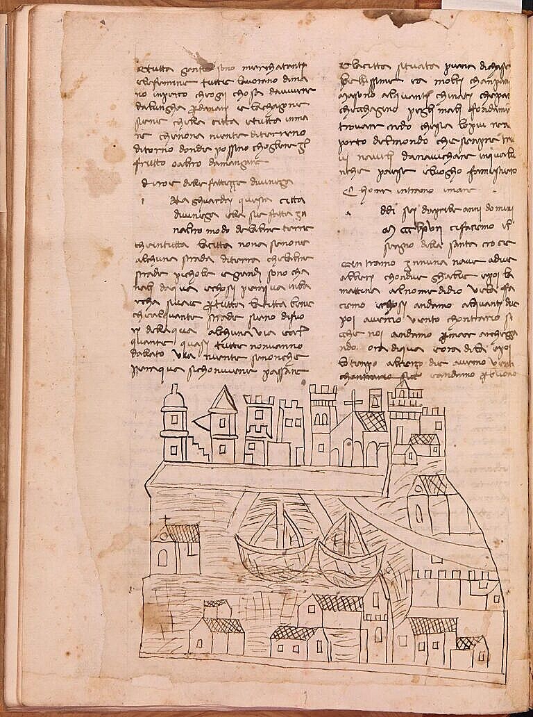 Niccolò da Poggibonsi - manuscript with drawing of Venice, c.1350 