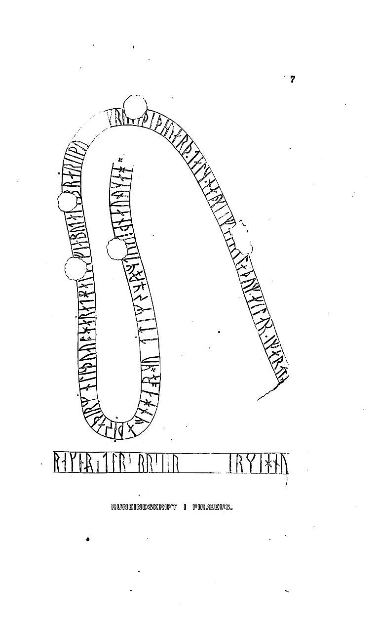 Drawing of the runes on the left side of the Piraeus Lion