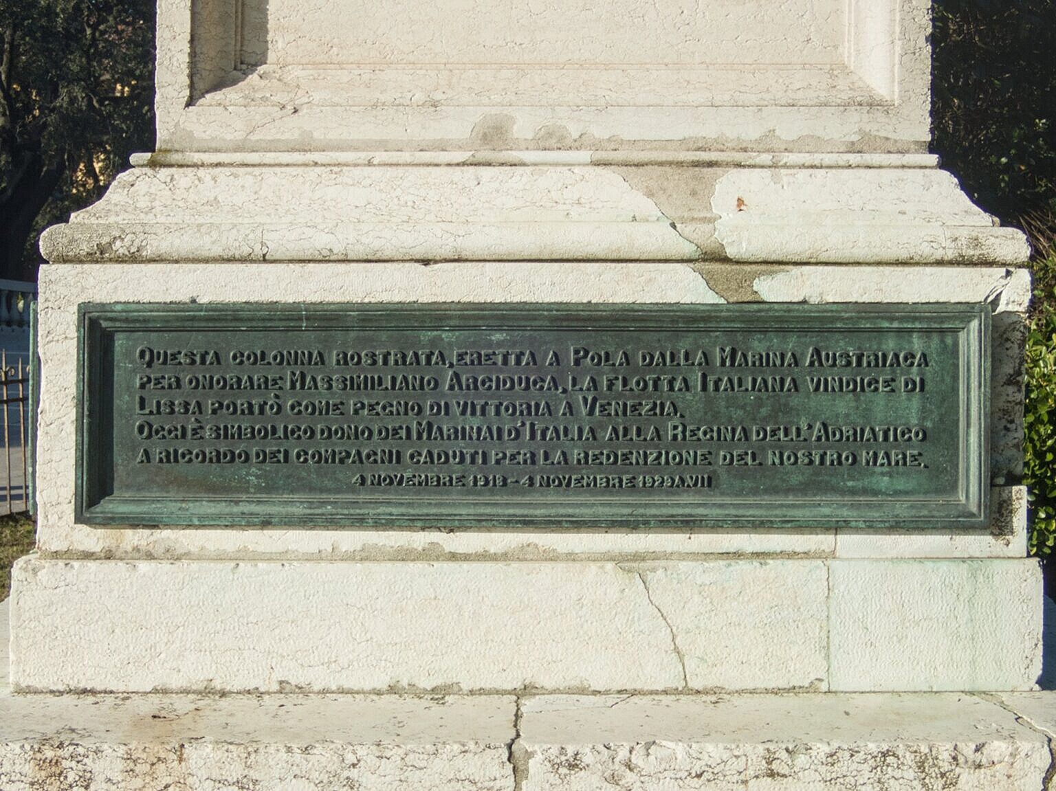Dedication to Venice on the Monument for the Battle of Lissa (1866)
