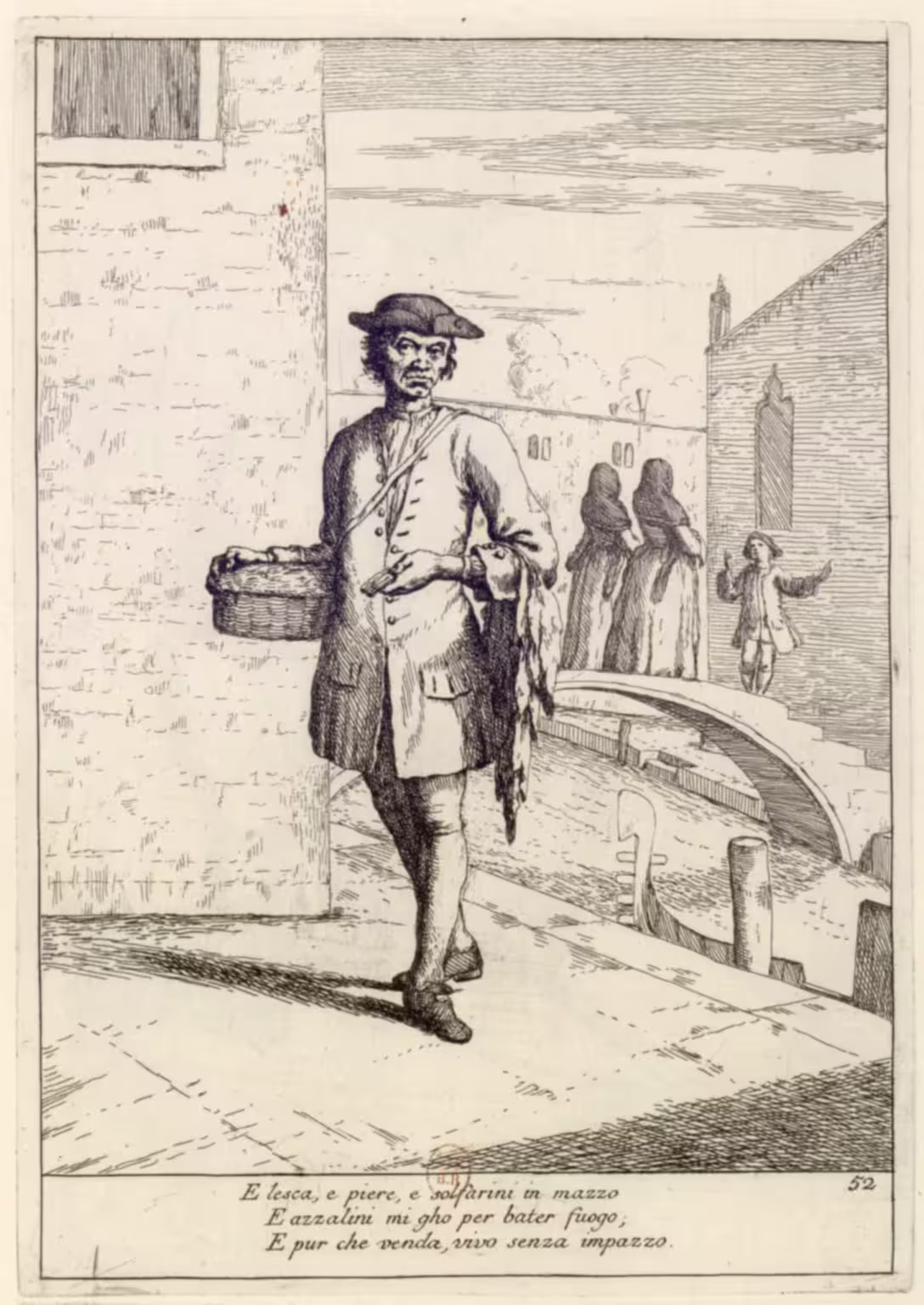 L’Esca, e Solferini — street seller of tinder, matches and flint — Zompini — Arti #52