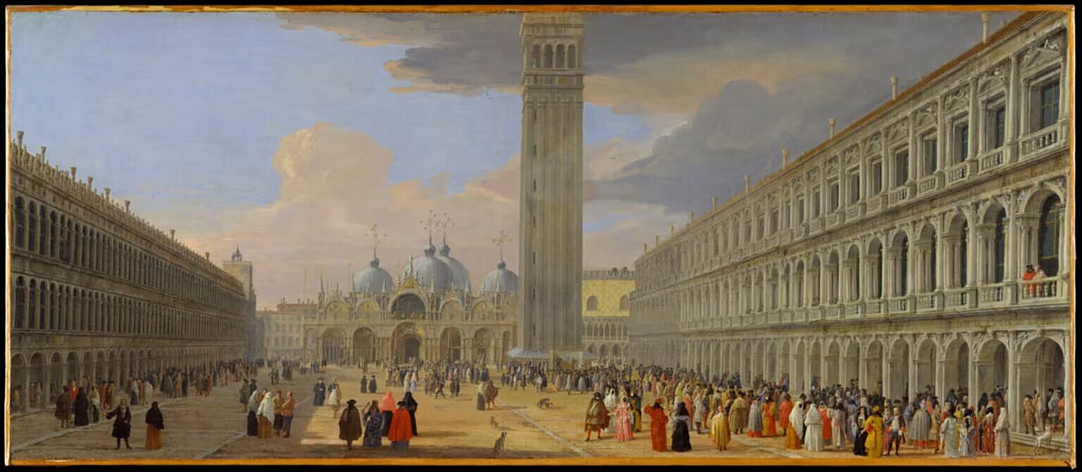 The Piazza San Marco in a painting by Luca Carlevarijs, circa 1709