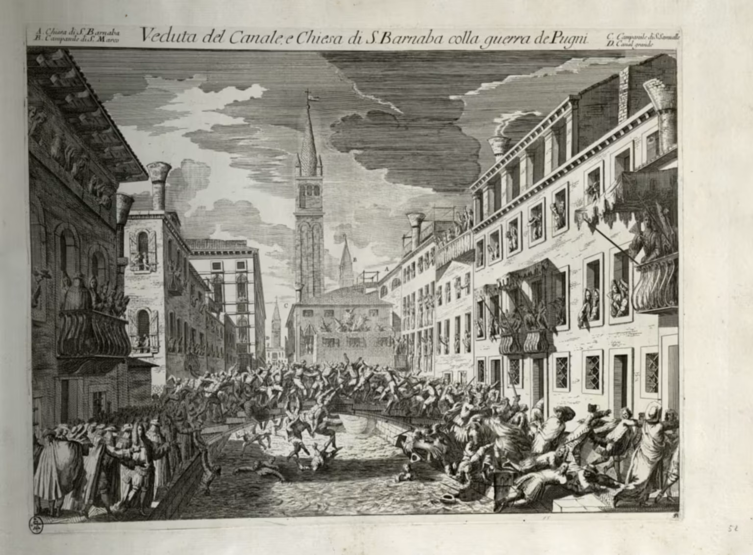 Domenico Lovisa -- Il Gran Teatro di Venezia -- plate 51 -- Veduta del Canal, e Chiesa di S. Barnaba colla Guerra de' Pugni