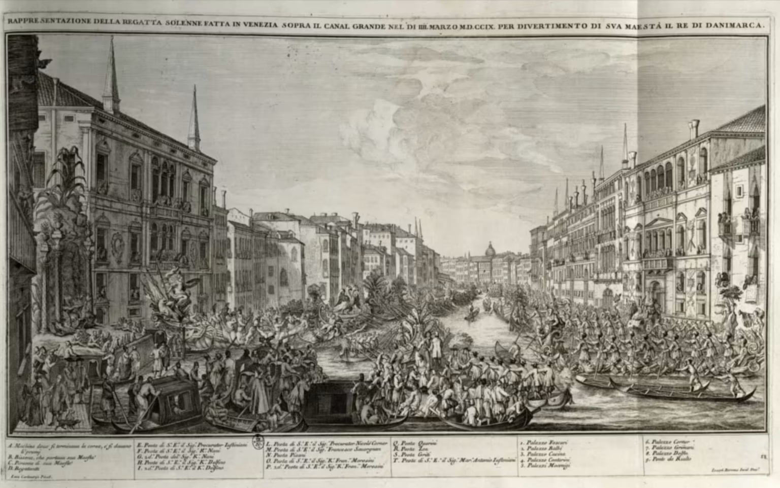 Domenico Lovisa -- Il Gran Teatro di Venezia -- plate 58 -- Rapresentazione della Regata Solenne fatta sopra il Canal Grande nel giorno quarto di Marzo 1709. per divertimento del Rè di Danimarca