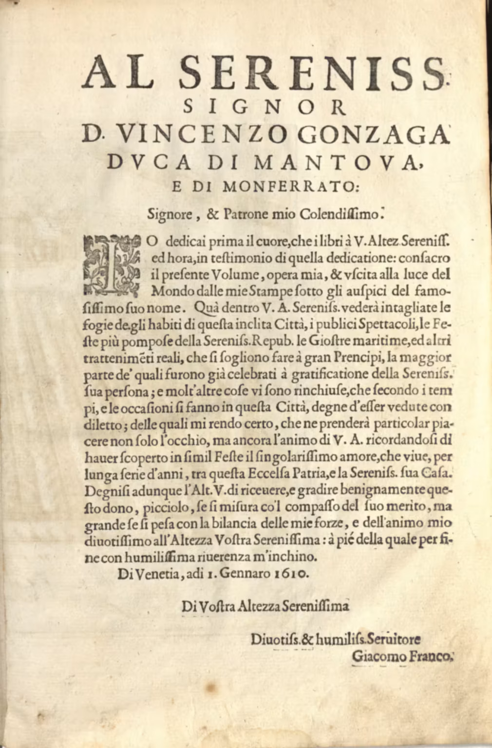 Giacomo Franco -- Habiti d'hvomeni et donne venetiane -- 96 mi -- Dedication