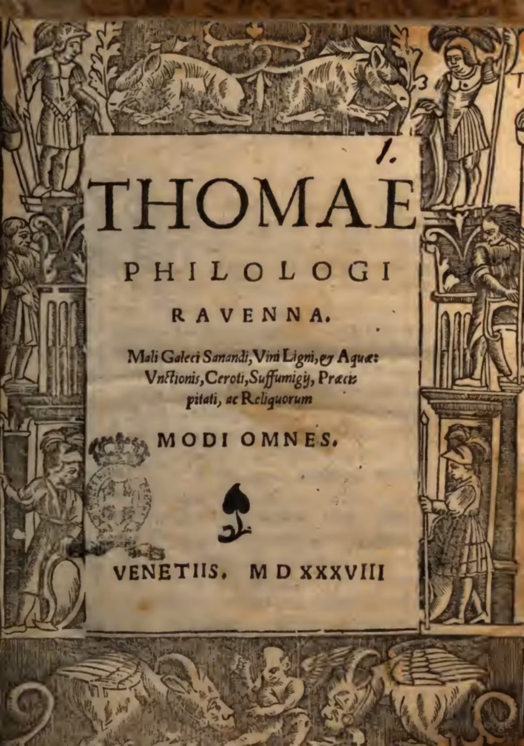 The title-page on yellowed paper of one of the many books of Tommaso Ravenna.