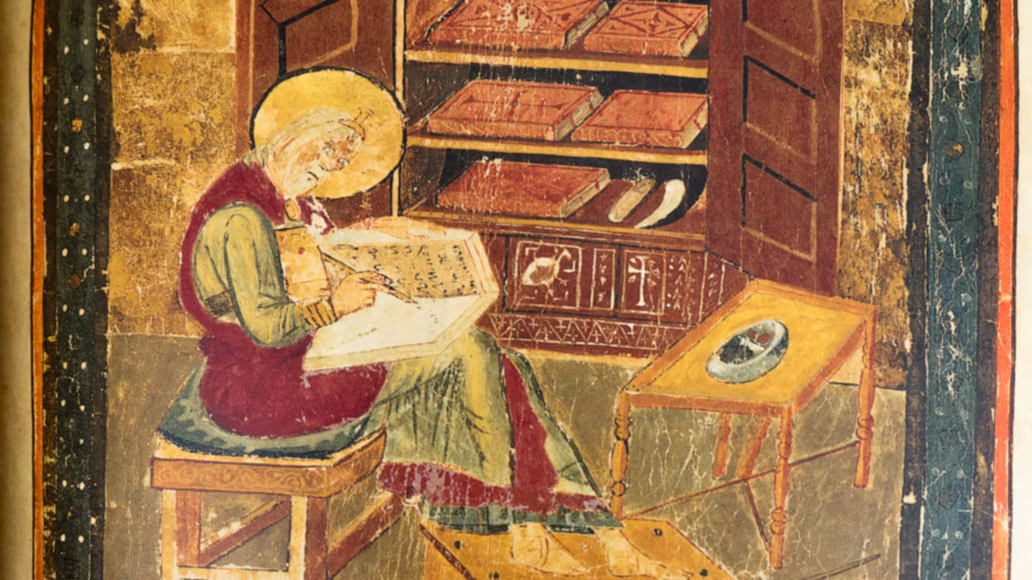 Portrait of Ezra from the Codex Amiatinus, which is belived to be a copy of, or inspired by, the Codex Grandior, produced in the Vivarium, a monastery founded by Cassiodorus.