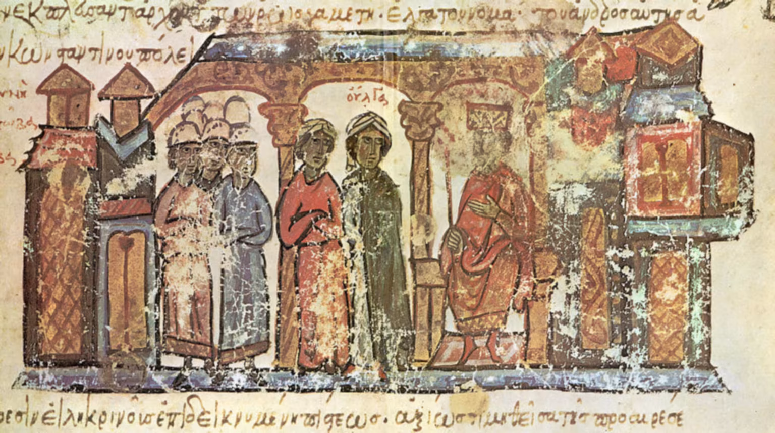 Constantine VII Porphyrogenitos receives Queen Olga of Kyiv.