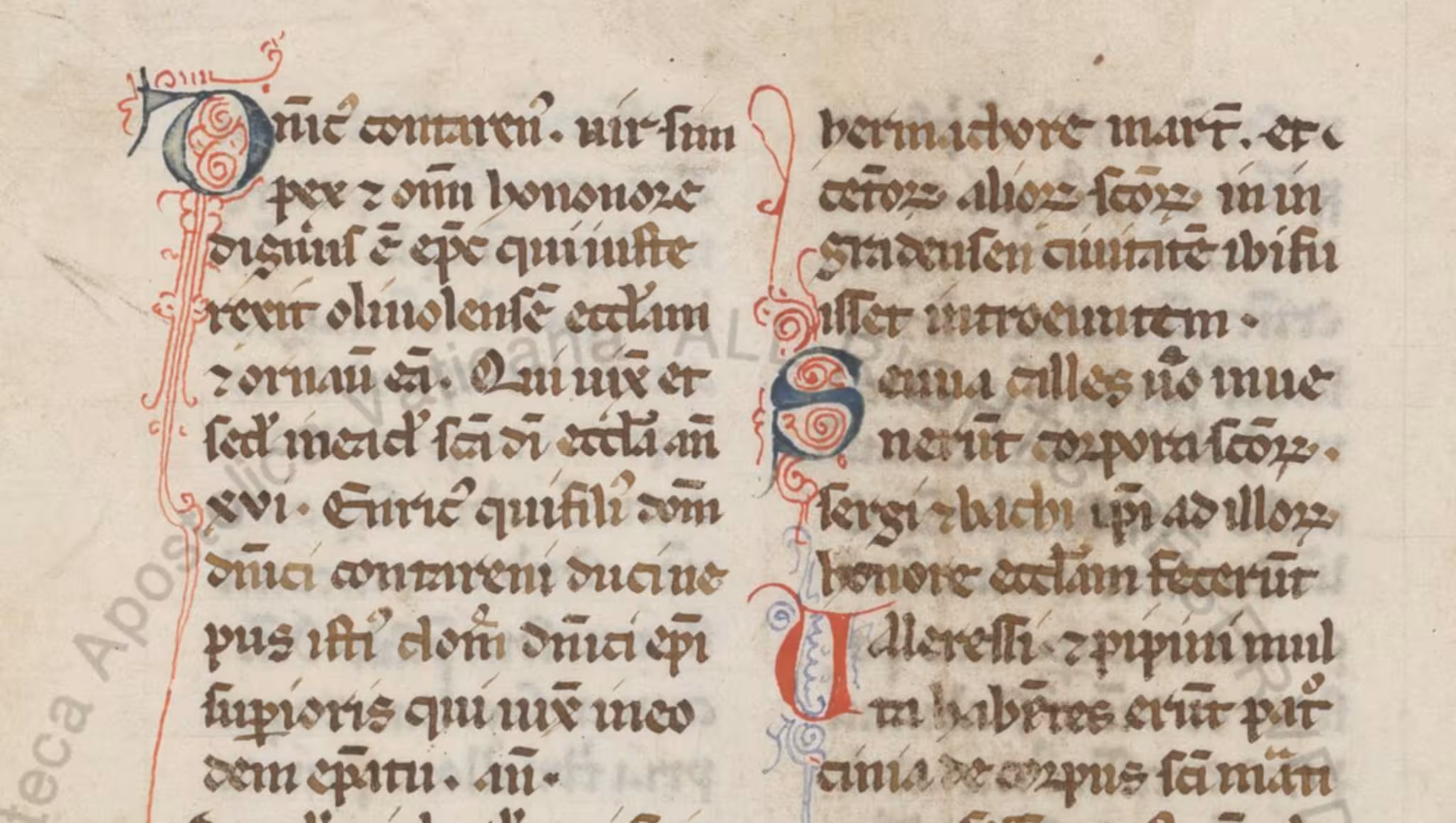 Part of a page of the manuscript Vat. Lat. 5273, with the start of the list of the doges of Venice. Black caligrafhy on yellow parchment.