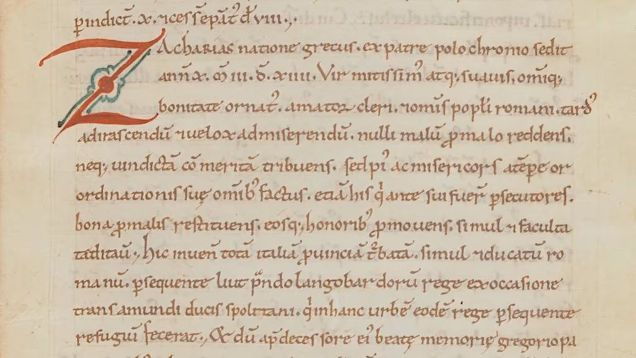 Part of a medieval manuscript on yellowed parchment, with a large initial letter Z.