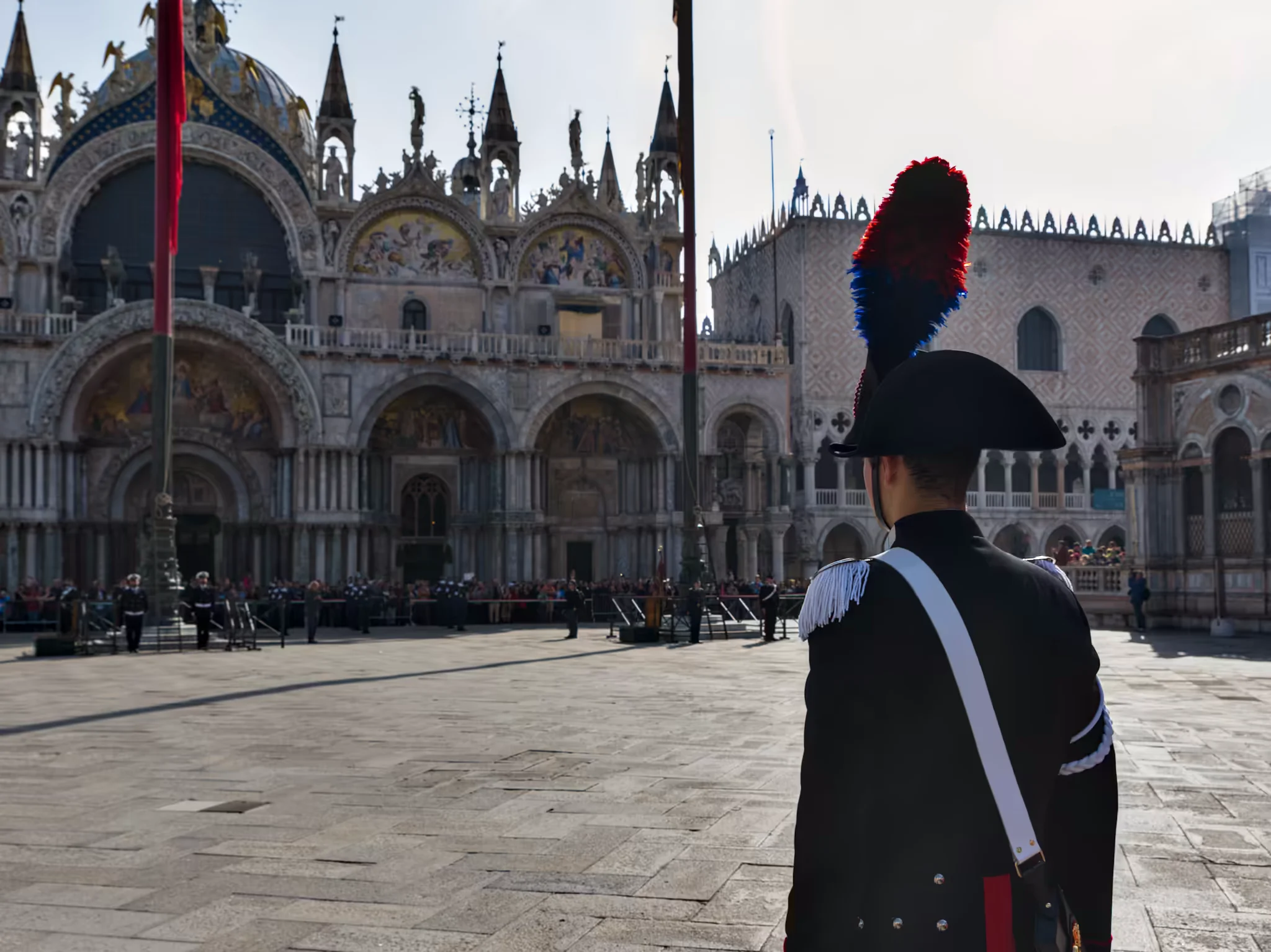 A carabiniere in gala uniform at St Mark's on Liberation Day