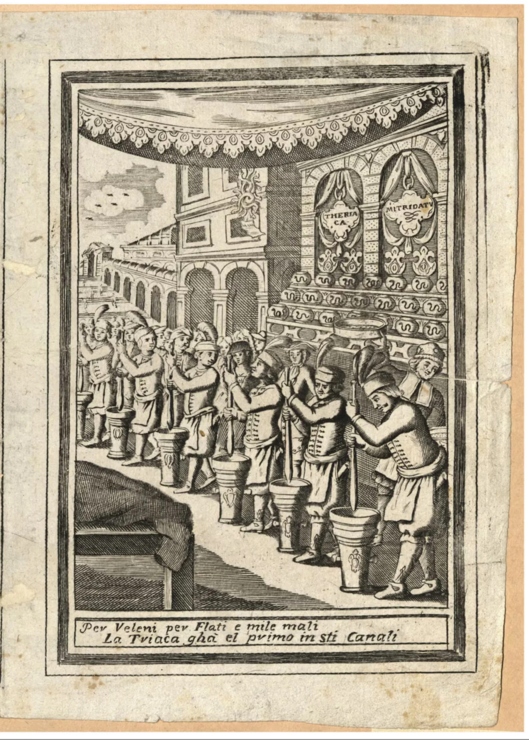 The preparation of Theriac — two prints (1600s)